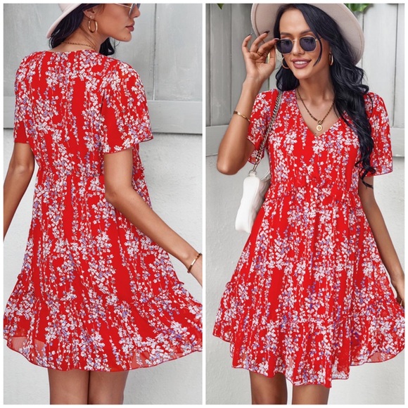 Red Floral Printed Dress